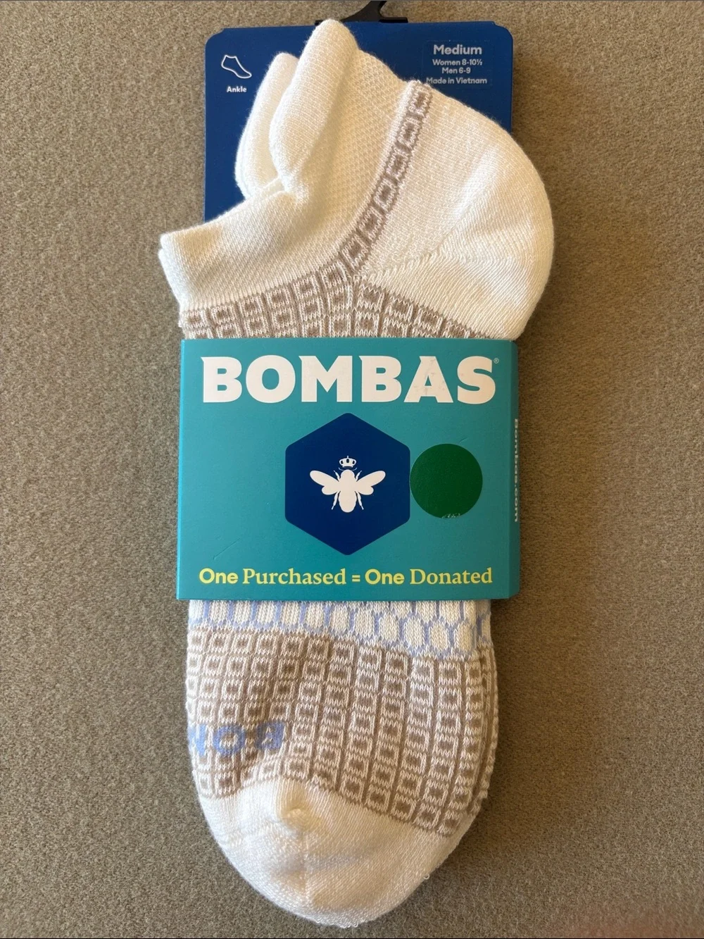 3 Bombas White Low-Cut Socks Unisex Women Medium Blue Khaki Purple Orange Green